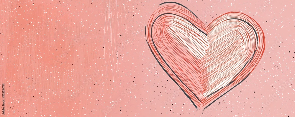 Poster abstract heart illustration with soft pink background and textured brush strokes