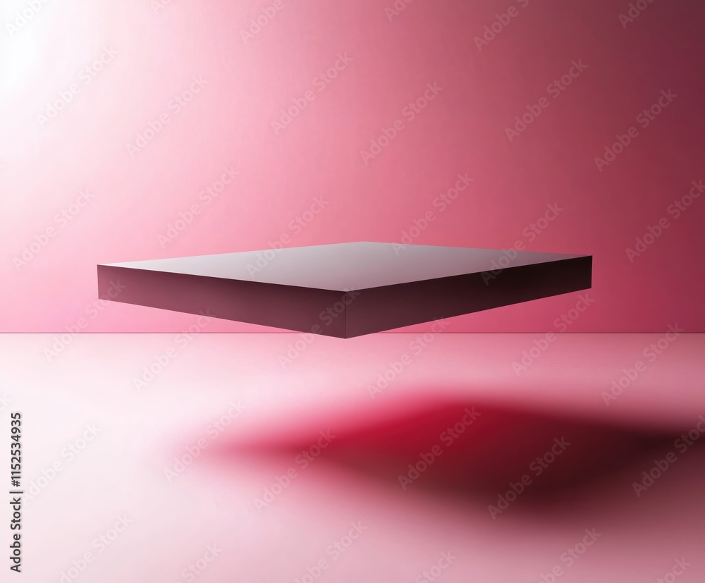 Poster minimalistic floating rectangular shape against soft pastel pink background