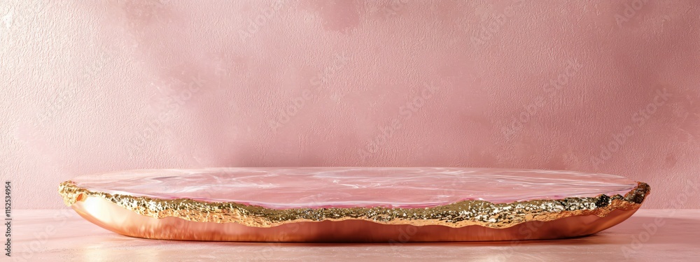 Poster elegant pink surface with gold edge for product display and photography use