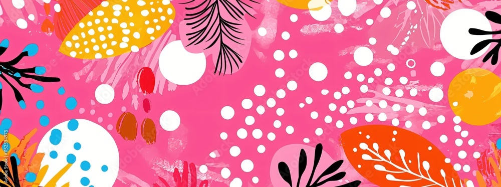 Poster Vibrant Abstract Pattern with Colorful Shapes and Textures on Pink Background