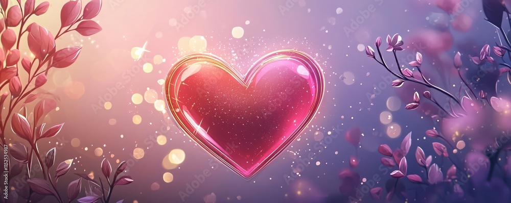 Aufkleber glowing heart shape surrounded by colorful bokeh and delicate floral elements