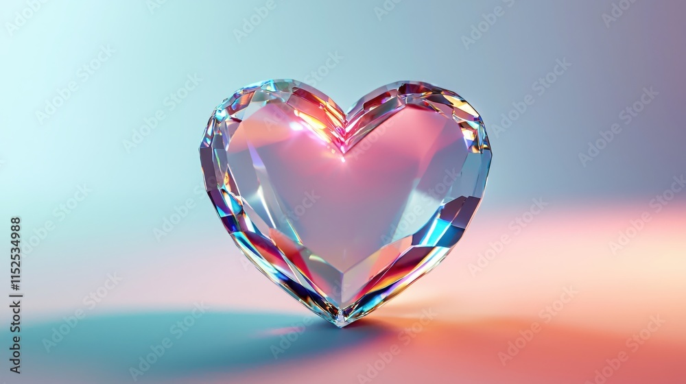 Poster stunning crystal heart sculpture with colorful reflections and soft background light