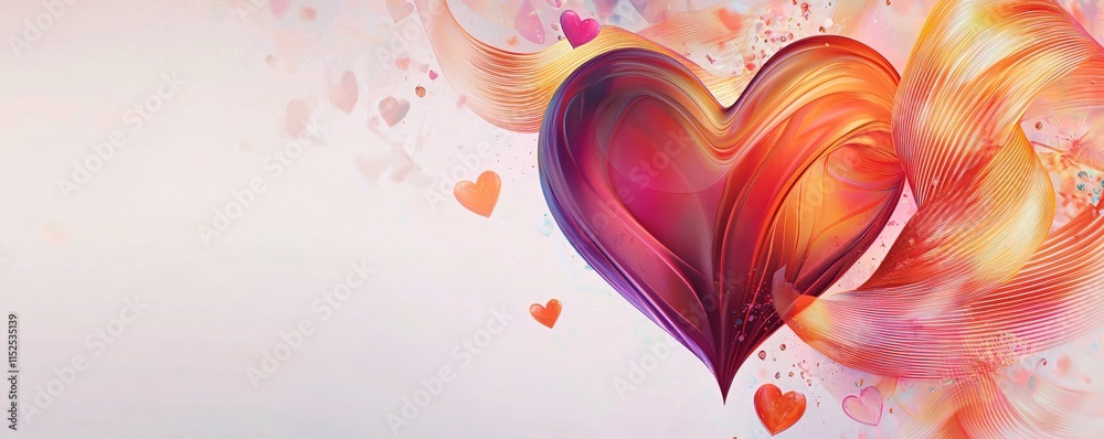 Poster colorful heart design with soft background and floating hearts for romantic themes