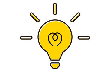 ひらめきイメージの光る電球の黄色いイラスト