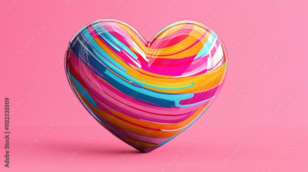 Aufkleber colorful heart shape with swirling patterns on a soft pink background