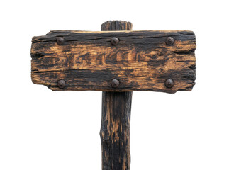 Rustic wooden signboard with aged texture isolated on white background for vintage decor, cafes, and directional signs on transparent background