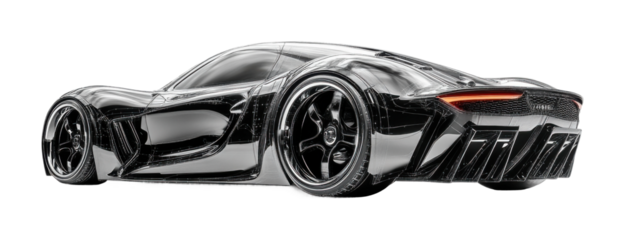 Modern futuristic black supercar with sleek aerodynamic design, concept car for luxury automotive innovation and high-speed performance lovers isolated on transparent background
