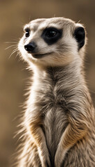 Portrait no 3 of a meerkat standing upright and looking alert isolated on white background vertical