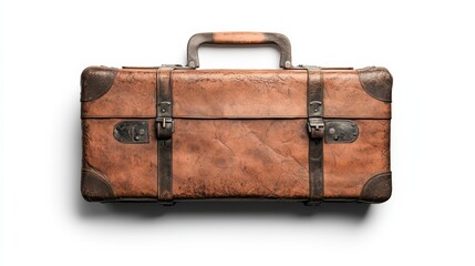Vintage textured leather suitcase with metal accents