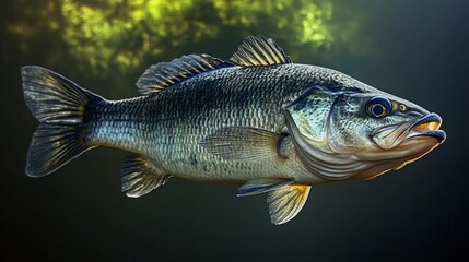 Fototapeta premium Largemouth bass fish underwater close-up.