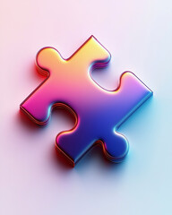 Obraz premium Gradient-colored puzzle piece with a sleek, minimalistic design on a white background. 