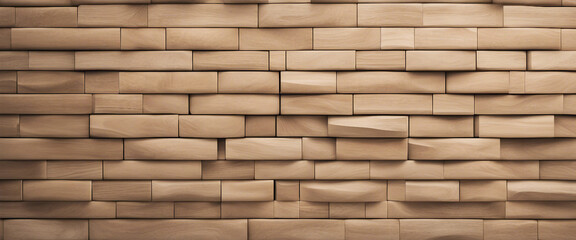 Fototapeta premium Natural Beige Wooden Wall Block Texture Background Panorama