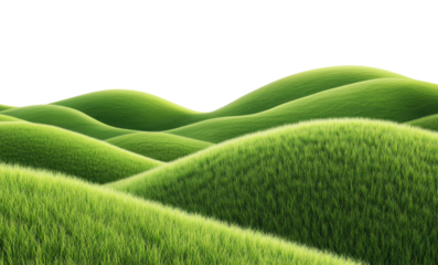 Rolling green grass hills with smooth curves, vibrant natural landscape, scenic grassy terrain, peaceful countryside, and lush greenery isolated on transparent background