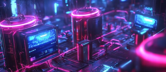 A high-capacity battery powering a futuristic city grid, glowing energy pulses traveling through a connected network, sci-fi aesthetic