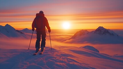 Skier a winter landscape isolated calm moment in an extreme sport