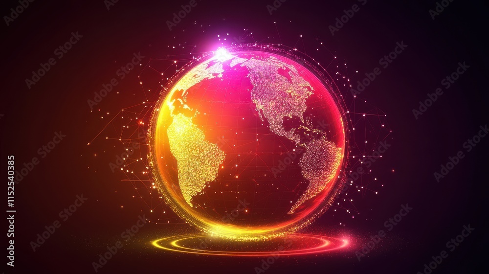 Wall mural digital globe with bright colors and particle effects in space