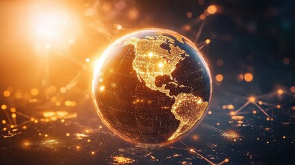 Glowing Earth with Illuminated Continents Against Dark Background