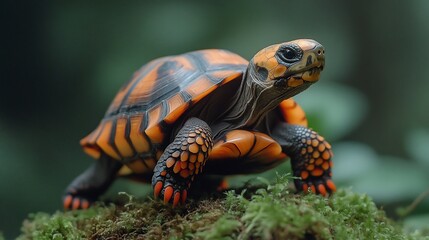 Obraz premium Adorable red-footed tortoise on moss.