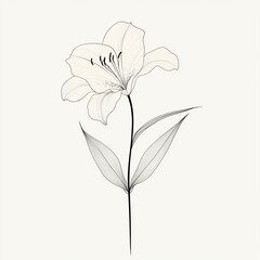 Lily with precise black lines and intricate details, minimalist white background.