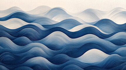 Abstract Blue Waves Landscape Painting