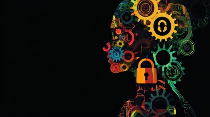 Fototapeta premium Abstract Profile with Gears and Lock Symbolizing Data Security Concept