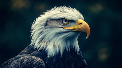 Obraz premium Majestic Bald Eagle Portrait - Dark Background, Close-Up