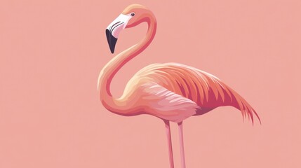Fototapeta premium Elegant Pink Flamingo on Soft Coral Background - Tropical Bird Art