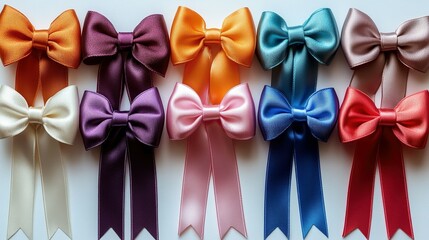 Colorful Satin Ribbon Bows Arranged in Rows