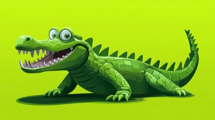 Obraz premium Happy Green Crocodile Cartoon Character on Green Background