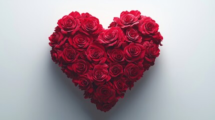 Heart Shape Created with Fresh Red Roses on a Light Background for Romantic Occasions