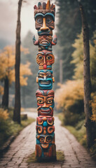 Colorful totem pole Path included vertical
