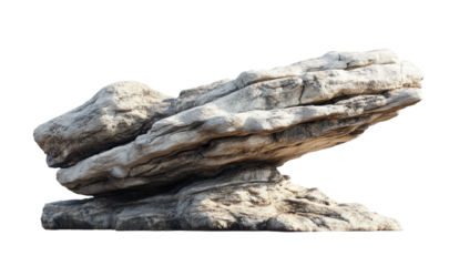 Large realistic natural rock formation with textured surface, warm orange and grey tones, geology concept, landscape element isolated on transparent background