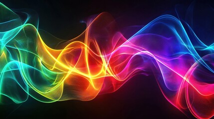 Fototapeta premium Colorful abstract wave pattern with glowing lines on a dark background