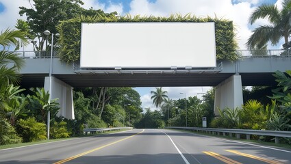 Fototapeta premium big blank white advertisement billboard on the road with blue clear sky 