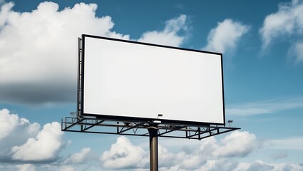 Fototapeta premium big blank white advertisement billboard on the road with blue clear sky 