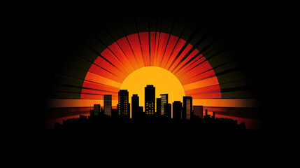 Naklejka premium A rising sun symbol illuminating cityscape, embodying business success and visionary leadership