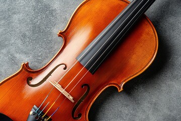 Fototapeta premium Violin instrument, wood, dark gray background.