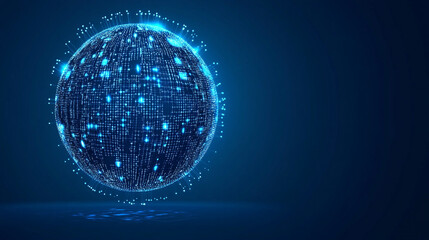 glowing sphere with intricate data patterns and circuit lines floats against a dark background, symbolizing advanced technology, data processing, and the digital world