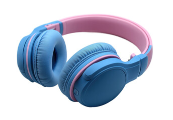 Stylish blue and pink over-ear headphones with modern design, vibrant color accents, and soft...