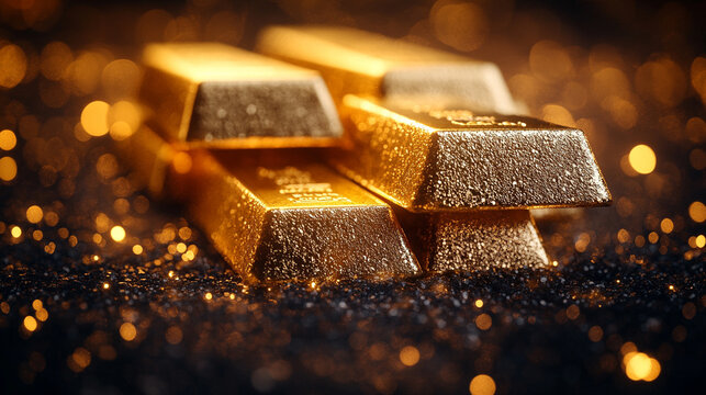 A blurred image of stacked gold bars evoking a sense of wealth, luxury, and the elusive pursuit of success amidst chaotic surroundings symbolizing stability in a world of uncertainty

