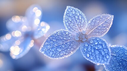 Delicate Blue Flower Petals Covered In Dew Drops