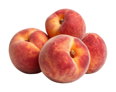 Fresh and ripe peaches stacked together ready for consumption or culinary use. Isolated on transparent background, png.