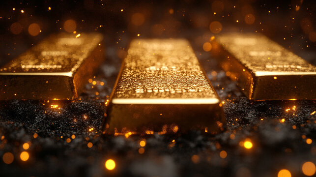 A blurred image of stacked gold bars evoking a sense of wealth, luxury, and the elusive pursuit of success amidst chaotic surroundings symbolizing stability in a world of uncertainty

