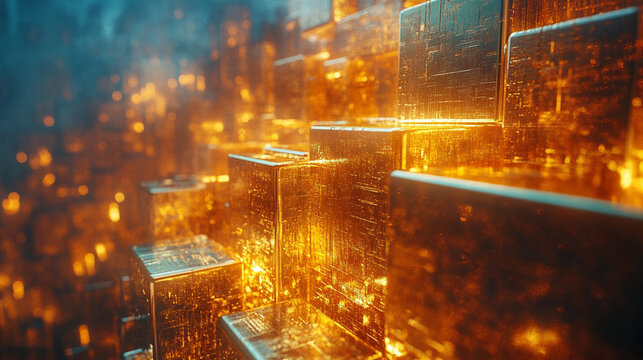 A blurred image of stacked gold bars evoking a sense of wealth, luxury, and the elusive pursuit of success amidst chaotic surroundings symbolizing stability in a world of uncertainty

