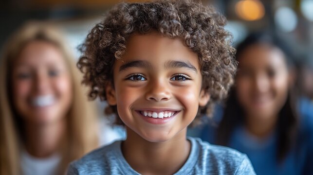 Happy student receiving praise from their tutor during a parentteacher meeting the child beaming with pride while their parents look on in approval