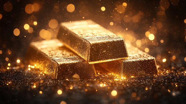A blurred image of stacked gold bars evoking a sense of wealth, luxury, and the elusive pursuit of success amidst chaotic surroundings symbolizing stability in a world of uncertainty

