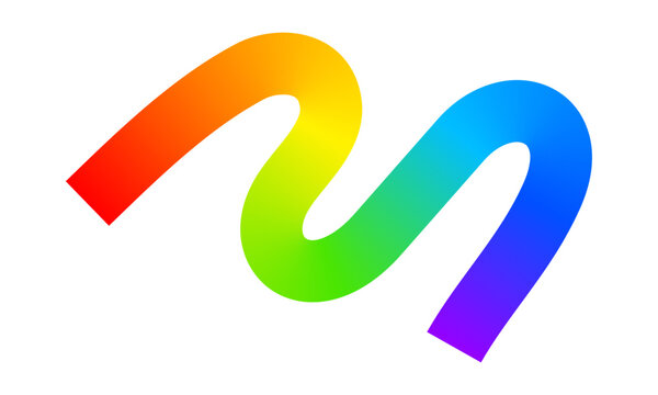 Rainbow colored squiggle. Cool multicolored curvy line isolated on white background. Organic doodle figurs with light spectrum effect. Vector illustration.
