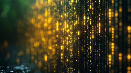 A vibrant digital background of green and yellow binary data streams representing the chaotic and dynamic flow of information, symbolizing technology, progress, and the digital world.

