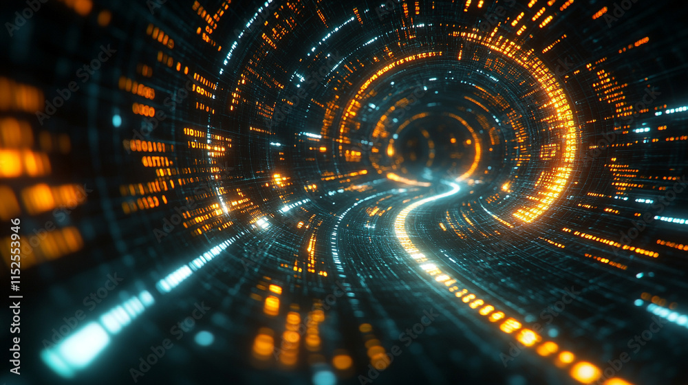 Poster a vibrant digital background of green and yellow binary data streams representing the chaotic and dy