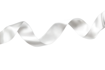 Elegant white ribbon string twisted gracefully for creative projects and decorations. Isolated on transparent background, png.